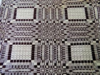 Antique Reversible Hand Woven Overshot Coverlet Brown & White 47 by 88 in. 2