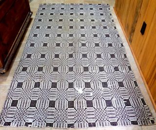 Antique Reversible Hand Woven Overshot Coverlet Brown & White 47 by 88 in. 3