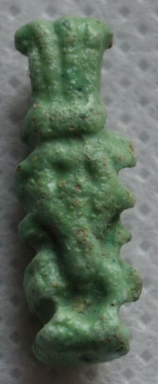 Ancient Egyptian Green Faience Amulet Of Bes Dwarf God Wearing Feather Headdress