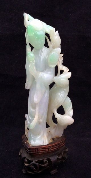 Fine Antique Carved Chinese Translucent Jadeite Immortal Phoenix Figure