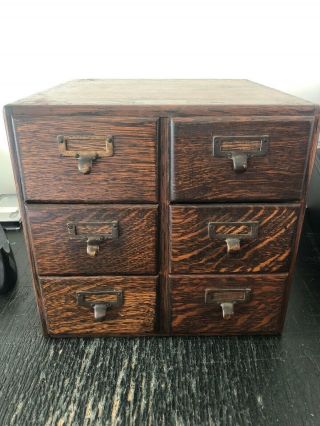 Vintage Macey Oak File Drawers Library File Index Card 6 Drawer Dovetail Cabinet