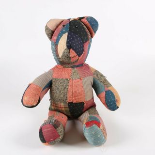 Antique Hand Sewn Stitched Patchwork Teddy Bear Made From Cutter Quilt 26 "