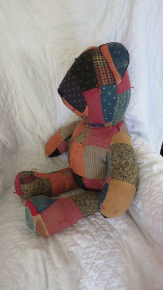 Antique Hand Sewn Stitched Patchwork Teddy Bear Made From Cutter Quilt 26 