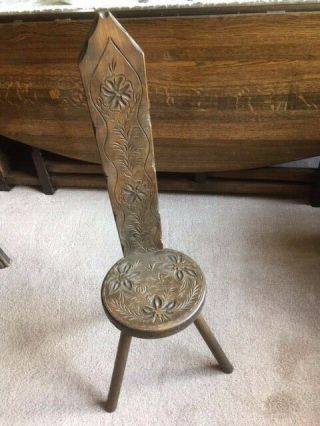 Lovely Three Legged Wooden Spinning Chair Height 86cm (34 Ins. ) Carved In Devon
