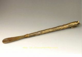 Chinese Old Handmade Exquisite Dragon Head Bronze Shoehorn C02