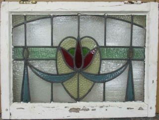 Midsize Old English Leaded Stained Glass Window Pretty Floral Swag 25 " X 18.  5 "