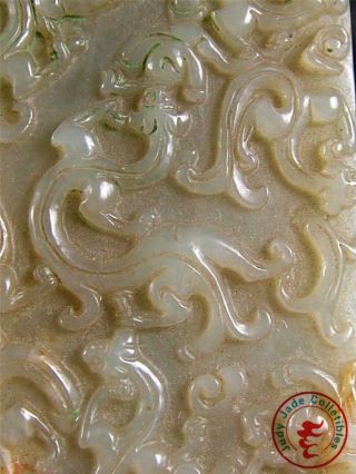 Antique Old Chinese Nephrite Celadon Jade Pendant Netsuke Toggle 9 DRAGONS ON BO 5