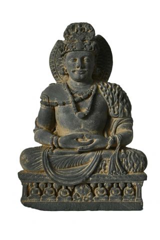 Antique Indian Gandharan Schist Figure Of Bodhisattva Buddha Maitreya Provenance