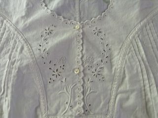 Antique Vintage French Cotton Embroidered Nightgown Peasant Smock Shirt Dress