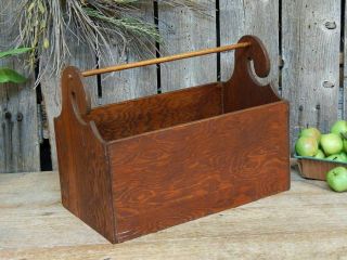 Antique Primitive Vintage Wooden Carrier Tote Unique Handmade 3