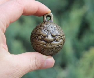 5.  5 Cm Chinese 100 Pure Copper Foo Dog Lion Beast Small Bell Amulet Pendant