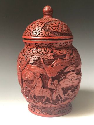 Late 19th Century Or Early 20th Century Chinese Carved Cinnabar Lacquer Jar