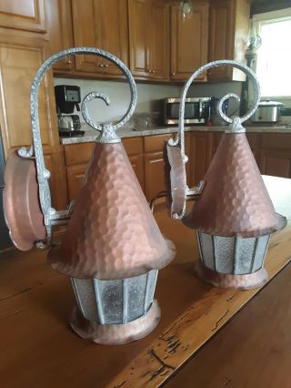 Arts & Crafts Copper Porch Lights With Frosted Glass