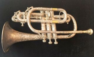 Antique German Aug.  Heinel Jr Markneukirchen Cornet Trumpet Horn Mother Of Pearl