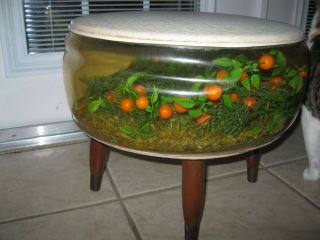 Vintage Mid Century Modern Inflatable Ottoman Oranges Terrarium Footstool 3