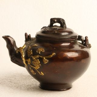 Chinese Copper Gilding Hand Carved Plum Blossom Teapot Kt0033