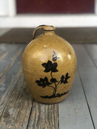 Antique Salt Glaze Pottery Stoneware Crock Whiskey Jug Bottle Vintage Folk Art