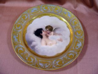 Royal Vienna Porcelain Cabinet Plate " Liebestraum " Turquoise & Gold Sgn; 9.  5 " Rd.