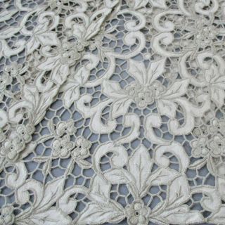 Set 5 Antique Italian Embroidered Linen,  Point De Venise Lace Placemats Flowers