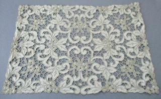 Set 5 Antique ITALIAN Embroidered Linen,  Point de Venise LACE Placemats FLOWERS 4