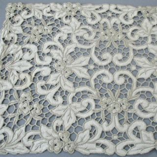 Set 5 Antique ITALIAN Embroidered Linen,  Point de Venise LACE Placemats FLOWERS 6