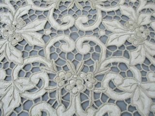 Set 5 Antique ITALIAN Embroidered Linen,  Point de Venise LACE Placemats FLOWERS 8