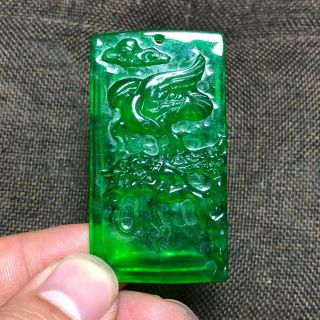 Chinese Green Jadeite Jade Carved Eagle & Tree Handwork Rare Collectible Pendant