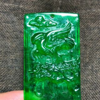 Chinese Green Jadeite Jade Carved Eagle & Tree Handwork Rare Collectible Pendant 2