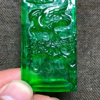 Chinese Green Jadeite Jade Carved Eagle & Tree Handwork Rare Collectible Pendant 3
