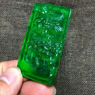 Chinese Green Jadeite Jade Carved Eagle & Tree Handwork Rare Collectible Pendant 5