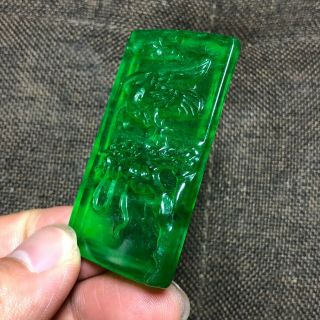 Chinese Green Jadeite Jade Carved Eagle & Tree Handwork Rare Collectible Pendant 6