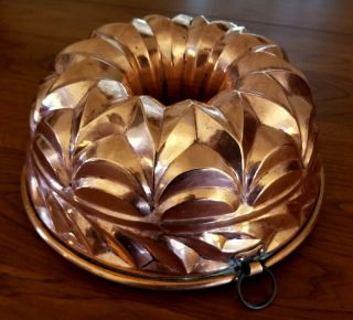 Antique Heavy Copper Pan Tin Lined Bundt Cake Turks Head Kugelhopf Mold