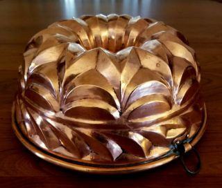 Antique Heavy Copper Pan TIN Lined BUNDT Cake Turks Head KUGELHOPF Mold 7