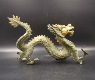 Old Collectible Handmade Carved Bronze Gild Dragon Statue Rn