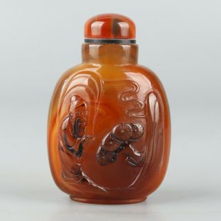 Chinese Exquisite Hand - Carved Pine Old Man Carving Agate Snuff Bottle