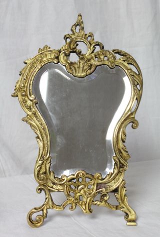French Antique Gilt Bronze Beveled Vanity Table Mirror,  Rococo Style,  C.  1900