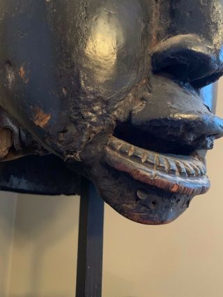 VTG African Tribal Mask On Stand - Bamum? Luluwa? Suku? AS - IS Repairs Losses 12