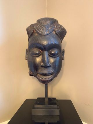 Vtg African Tribal Mask On Stand - Bamum? Luluwa? Suku? As - Is Repairs Losses