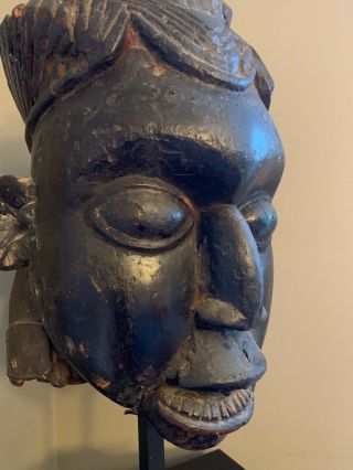 VTG African Tribal Mask On Stand - Bamum? Luluwa? Suku? AS - IS Repairs Losses 6