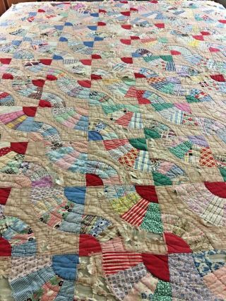 Antique Vintage Handmade Feed Sack Snake In The Hollow Cutter Quilt 71 " X 77 "