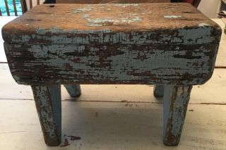 The Best Old Vintage Little Wood Bench Stool Chippy Blue Paint Patina