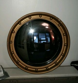 Vintage Mid Century Regency Style Gilt Bullseye Ball Circular Convex Mirror