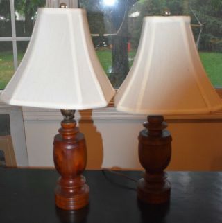 Antique Wood Vanity Table Lamps With Matching Shades