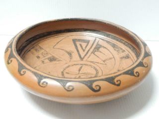 Antique / Vintage Hopi Pueblo Indian Pottery Flat Bowl - Early Kachina Kiva Pot