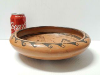 ANTIQUE / VINTAGE HOPI PUEBLO INDIAN POTTERY FLAT BOWL - EARLY KACHINA KIVA POT 3