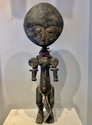 Ashanti Maternity Figure,  Ghana.  Carved Wood With Beads And Fabric
