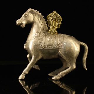 Chinese Old Handmade Copper Plating Silver Gold Plating Horse Animal Statue C02a