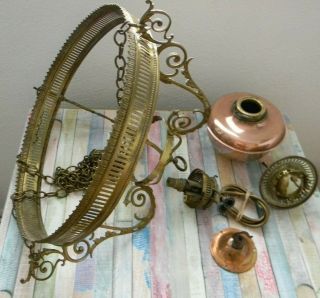 Large Copper and Brass Victorian Ships Hanging Oil Lamp Converted To Electric 7