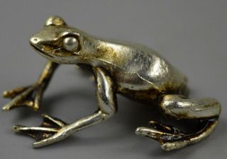 Collectable Decorative Miao Silver Carving Jump Frog Amulet Handwork Old Statue