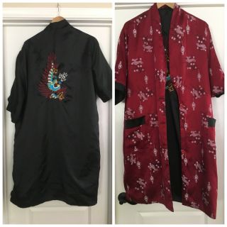 Asian Japanese Chinese Embroidered Robe Black Red Large